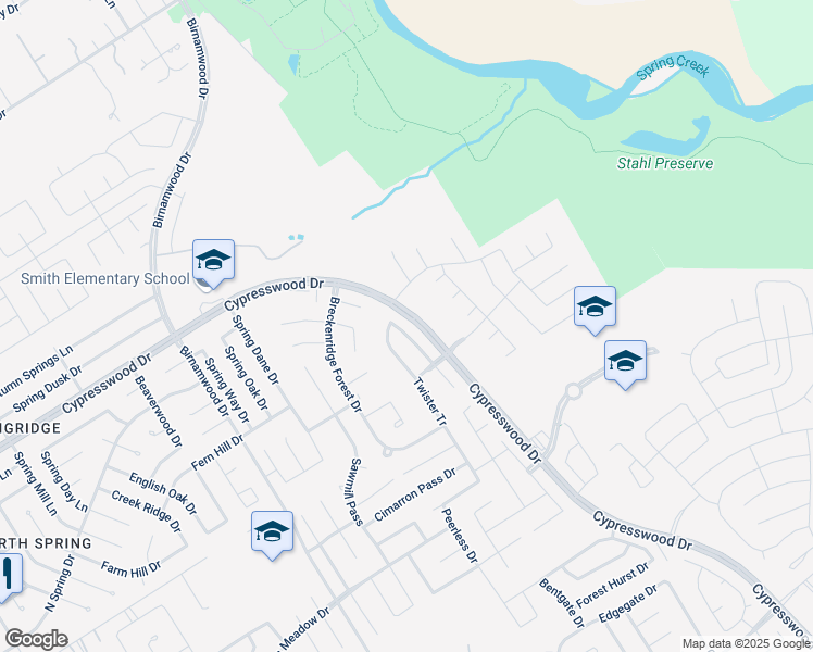 map of restaurants, bars, coffee shops, grocery stores, and more near 3219 Falcon Trail Drive in Spring