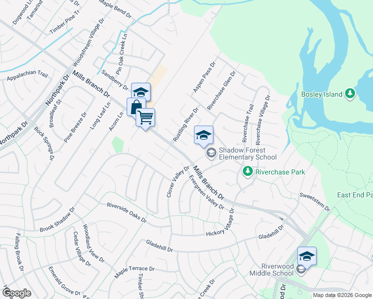 map of restaurants, bars, coffee shops, grocery stores, and more near 2501 Sandy Lodge Court in Houston