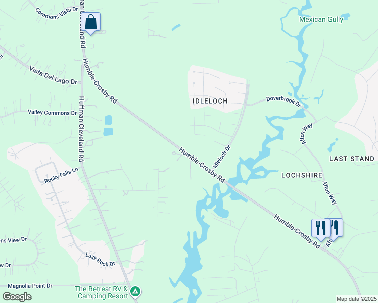 map of restaurants, bars, coffee shops, grocery stores, and more near 27811 Farm to Market 2100 in Huffman