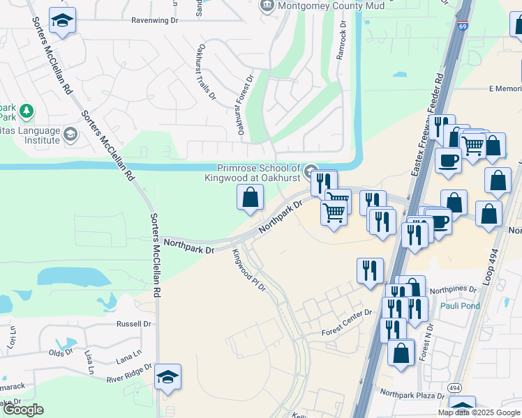 map of restaurants, bars, coffee shops, grocery stores, and more near Stowbridge Drive in Porter