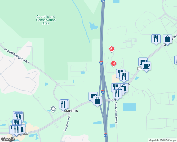 map of restaurants, bars, coffee shops, grocery stores, and more near 10180 Terrell Pappy Road in Jacksonville
