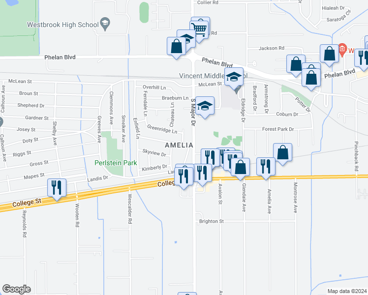 map of restaurants, bars, coffee shops, grocery stores, and more near 8495 Newfield Lane in Beaumont