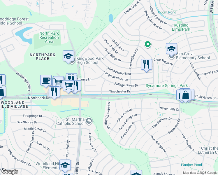 map of restaurants, bars, coffee shops, grocery stores, and more near 3902 Prost Court in Humble