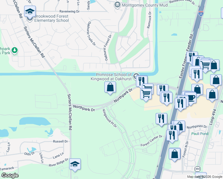map of restaurants, bars, coffee shops, grocery stores, and more near Stowbridge Dr in Porter