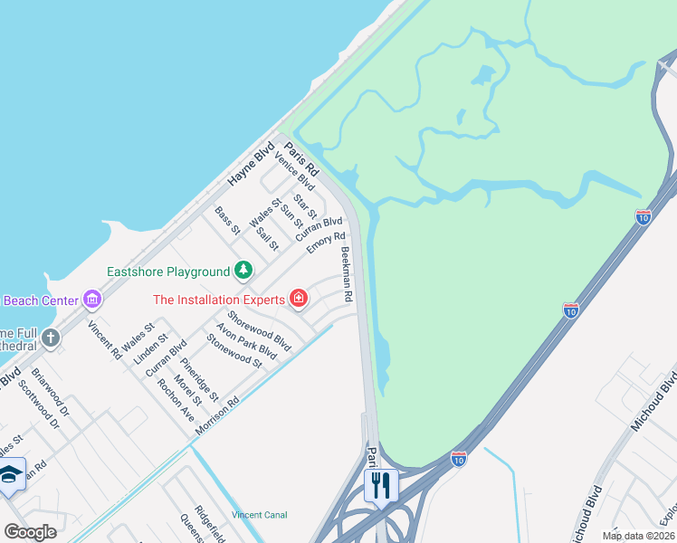 map of restaurants, bars, coffee shops, grocery stores, and more near 1 Venice Boulevard in New Orleans