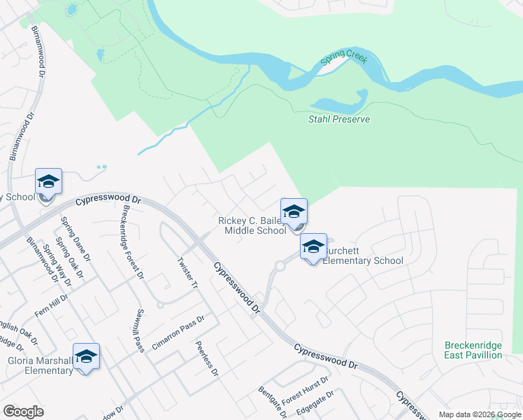 map of restaurants, bars, coffee shops, grocery stores, and more near 3503 Dryer Park Drive in Spring