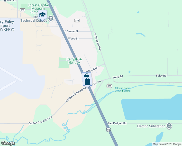map of restaurants, bars, coffee shops, grocery stores, and more near 75 Oakland Drive in Perry