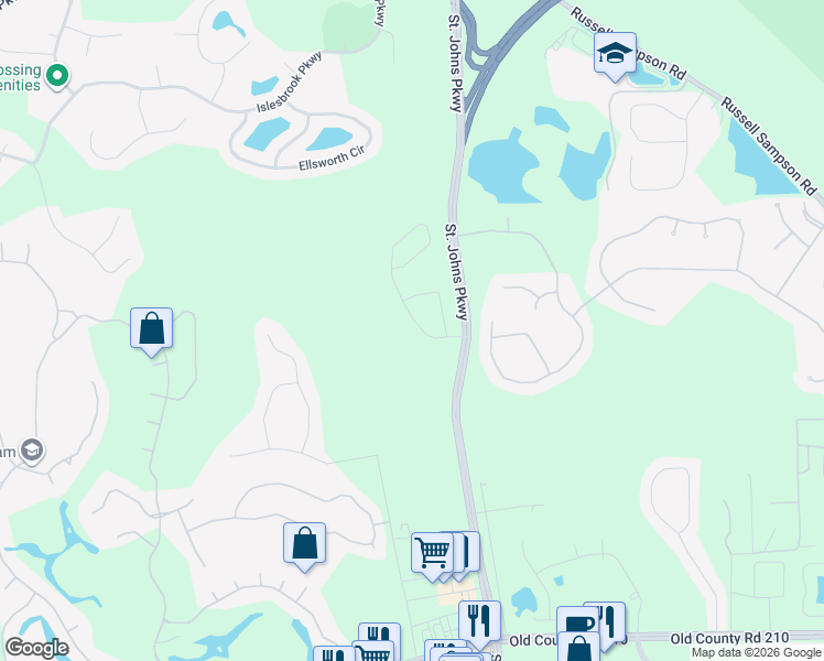 map of restaurants, bars, coffee shops, grocery stores, and more near 159 Richmond Drive in Saint Johns