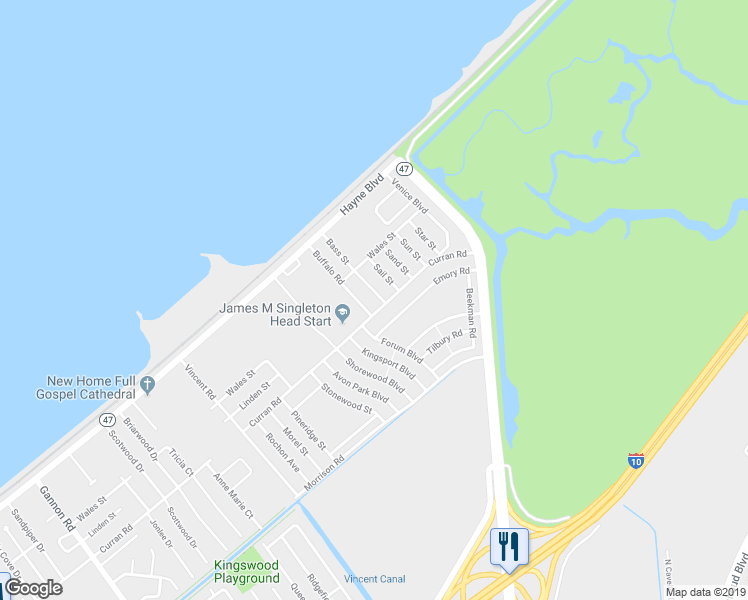 map of restaurants, bars, coffee shops, grocery stores, and more near 7801 Bass Street in New Orleans