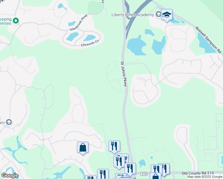 map of restaurants, bars, coffee shops, grocery stores, and more near 145 Richmond Drive in Saint Johns