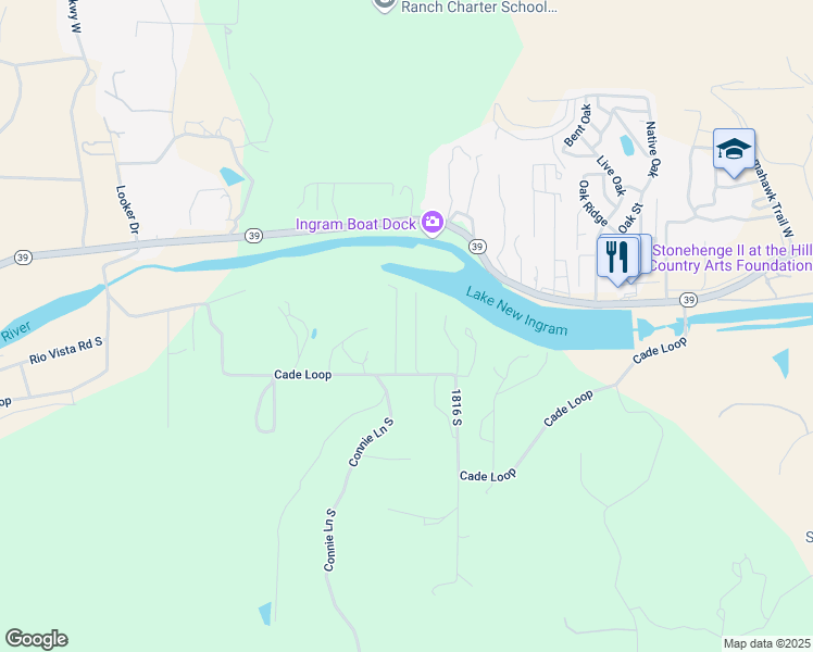 map of restaurants, bars, coffee shops, grocery stores, and more near 321 Cade Loop in Ingram