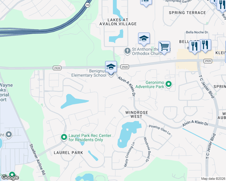 map of restaurants, bars, coffee shops, grocery stores, and more near 7239 Emerald Run Ln in Spring