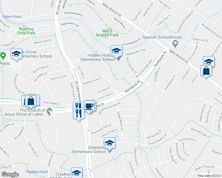 map of restaurants, bars, coffee shops, grocery stores, and more near 3806 Fern River Drive in Houston