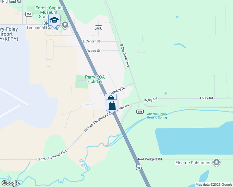 map of restaurants, bars, coffee shops, grocery stores, and more near 75 Oakland Drive in Perry