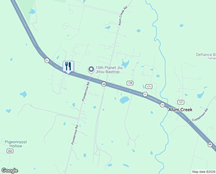 map of restaurants, bars, coffee shops, grocery stores, and more near 1349 State Highway 95 in Bastrop
