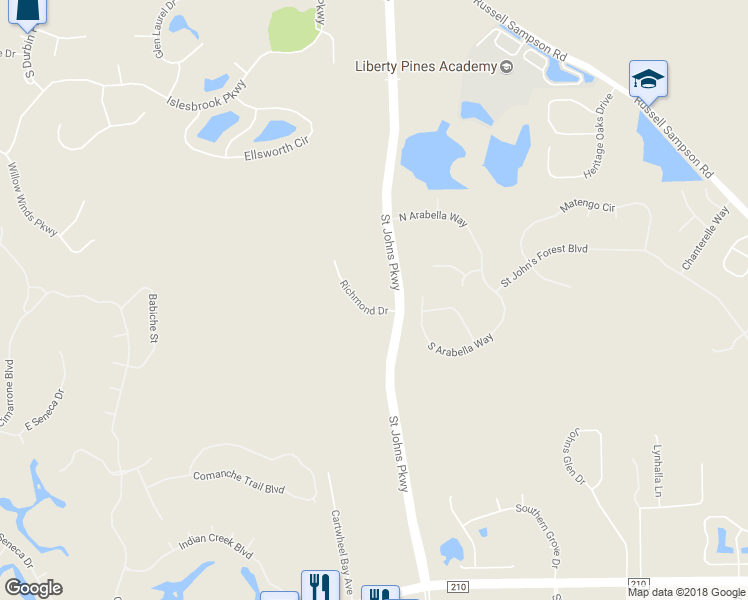 map of restaurants, bars, coffee shops, grocery stores, and more near 41 Nelson Lane in Saint Johns