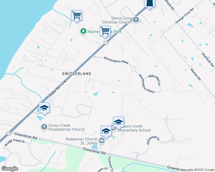 map of restaurants, bars, coffee shops, grocery stores, and more near 832 Worth Road in Saint Johns