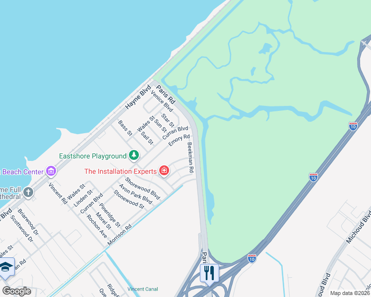 map of restaurants, bars, coffee shops, grocery stores, and more near 1 Venice Boulevard in New Orleans