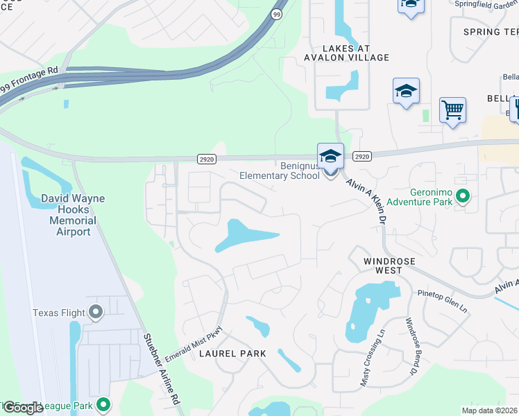 map of restaurants, bars, coffee shops, grocery stores, and more near 7406 Laguna Lake Drive in Spring