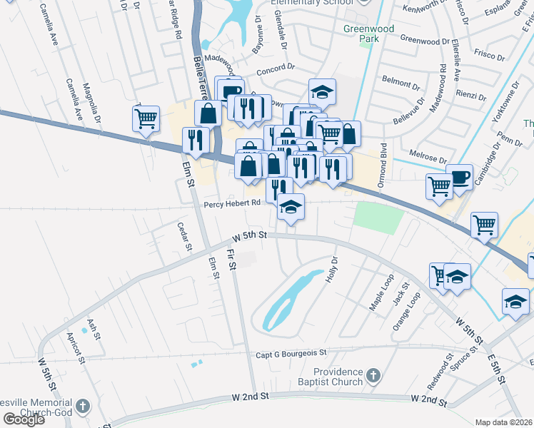 map of restaurants, bars, coffee shops, grocery stores, and more near 534 Evangeline Court in LaPlace