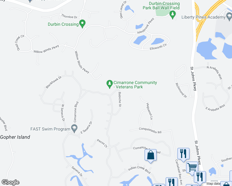 map of restaurants, bars, coffee shops, grocery stores, and more near 3479 Babiche Street in Saint Johns