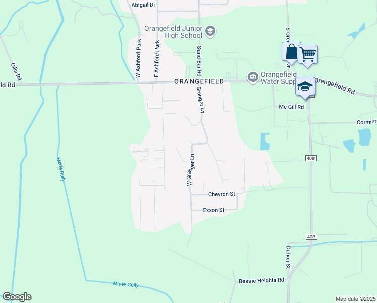 map of restaurants, bars, coffee shops, grocery stores, and more near 6938 West Granger Lane in Orange