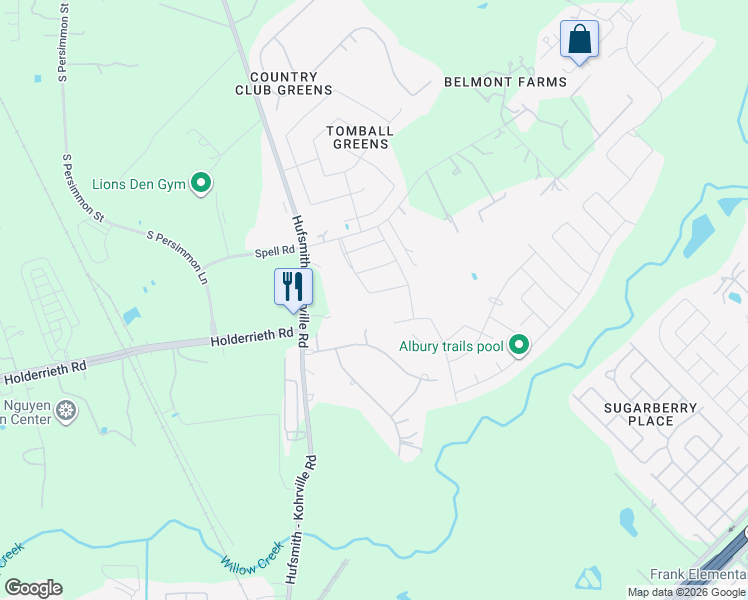 map of restaurants, bars, coffee shops, grocery stores, and more near 11131 Maidenfair Drive in Tomball