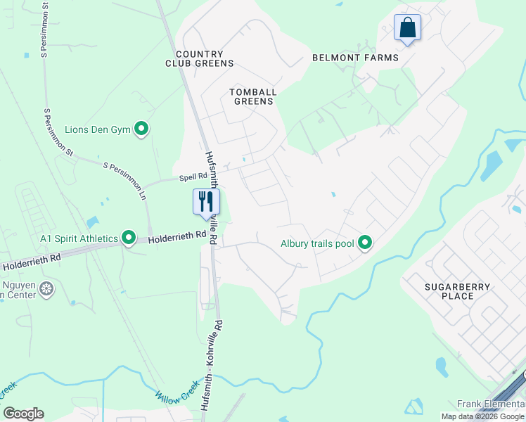 map of restaurants, bars, coffee shops, grocery stores, and more near 11131 Maidenfair Drive in Tomball