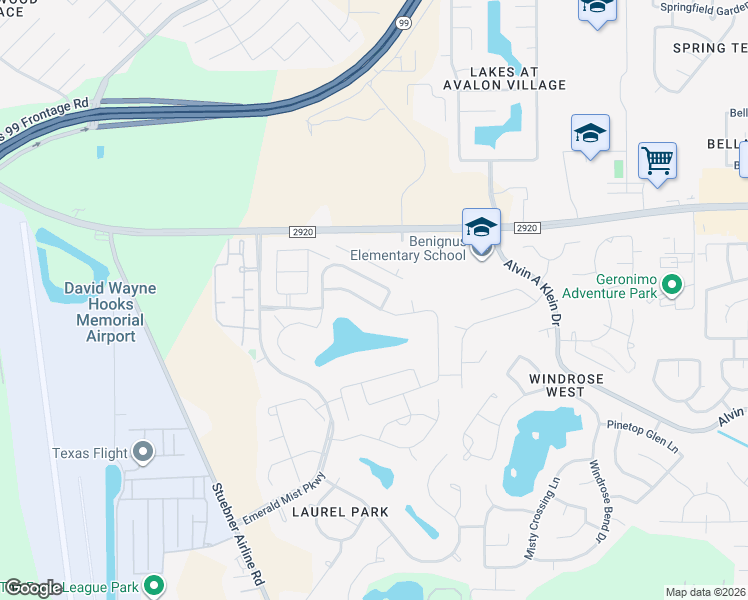 map of restaurants, bars, coffee shops, grocery stores, and more near 7410 Laguna Lake Drive in Spring