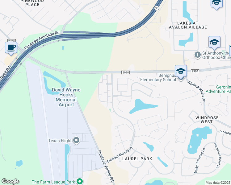 map of restaurants, bars, coffee shops, grocery stores, and more near 21103 Bradford Grove Drive in Spring
