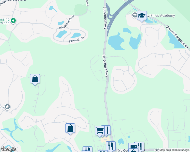 map of restaurants, bars, coffee shops, grocery stores, and more near 170 Richmond Drive in Saint Johns