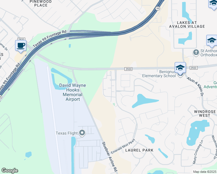 map of restaurants, bars, coffee shops, grocery stores, and more near 21103 Bradford Grove Drive in Spring