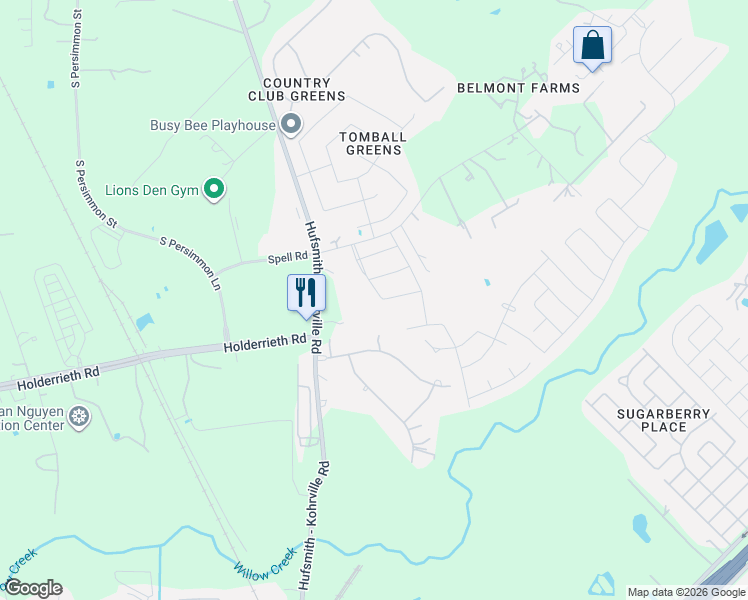 map of restaurants, bars, coffee shops, grocery stores, and more near 11131 Maidenfair Drive in Tomball
