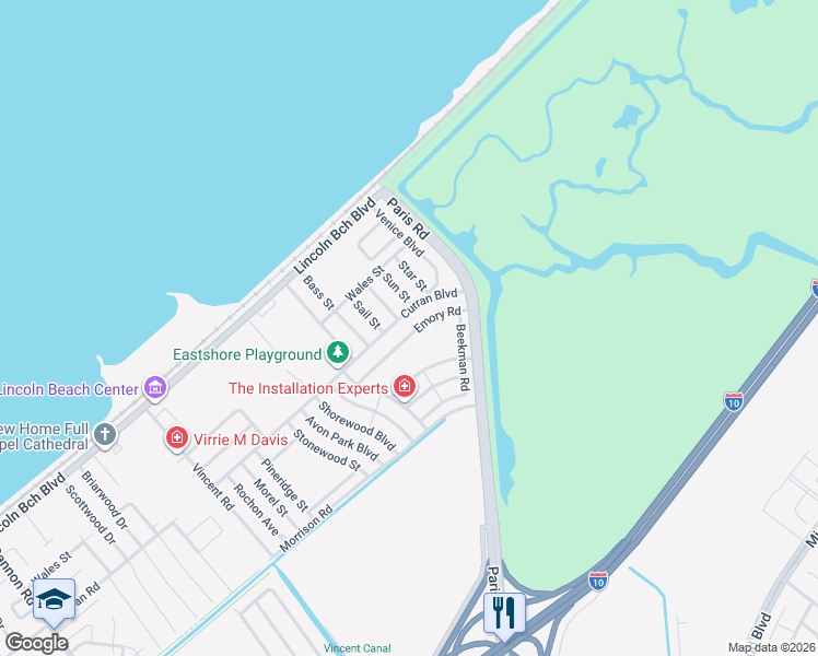 map of restaurants, bars, coffee shops, grocery stores, and more near 14800 Emory Road in New Orleans