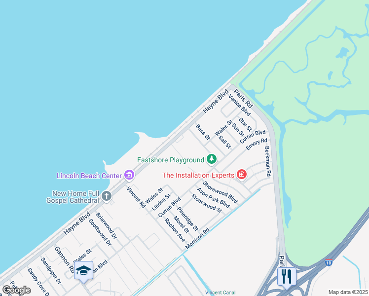 map of restaurants, bars, coffee shops, grocery stores, and more near 14500 Hayne Boulevard in New Orleans