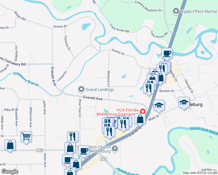 map of restaurants, bars, coffee shops, grocery stores, and more near 2104 Wisteria Ln in Middleburg