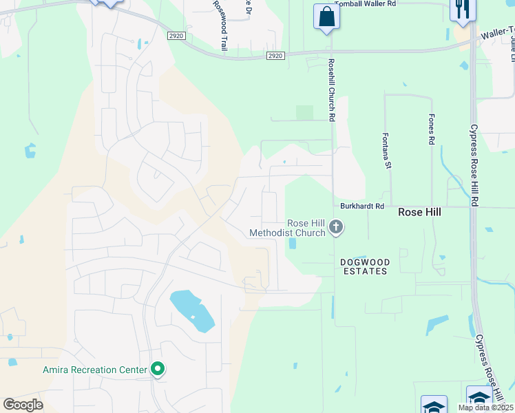 map of restaurants, bars, coffee shops, grocery stores, and more near 18714 Callalily Bloom Court in Tomball