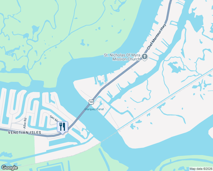 map of restaurants, bars, coffee shops, grocery stores, and more near 21135 U.S. 90 in New Orleans