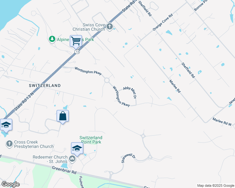 map of restaurants, bars, coffee shops, grocery stores, and more near Worthington Parkway in Fruit Cove