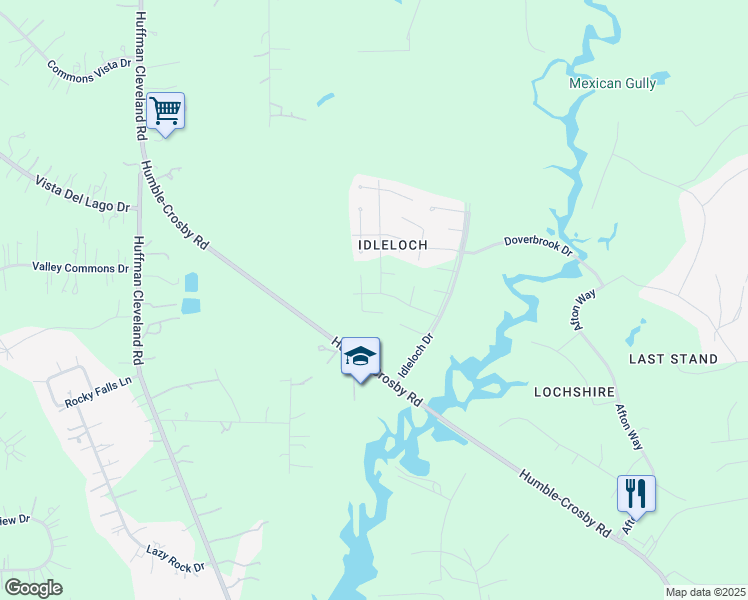 map of restaurants, bars, coffee shops, grocery stores, and more near 27811 Farm to Market 2100 in Huffman