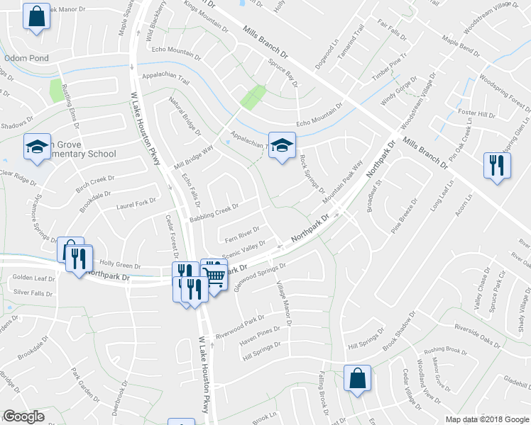map of restaurants, bars, coffee shops, grocery stores, and more near 3902 Sweetgum Hill Lane in Humble
