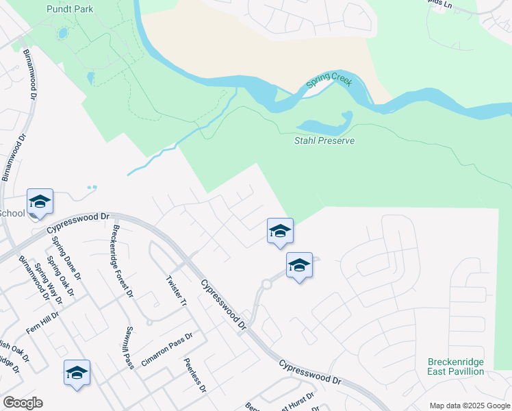 map of restaurants, bars, coffee shops, grocery stores, and more near Homestead Pass Drive in Spring