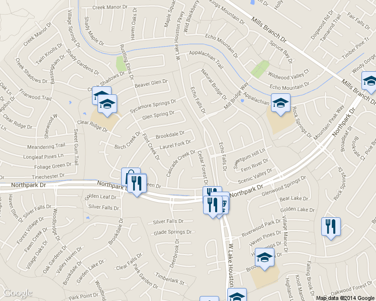 map of restaurants, bars, coffee shops, grocery stores, and more near 3307 Laurel Fork Drive in Humble
