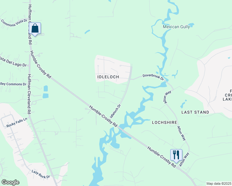 map of restaurants, bars, coffee shops, grocery stores, and more near 38 Exmouth Court in Huffman