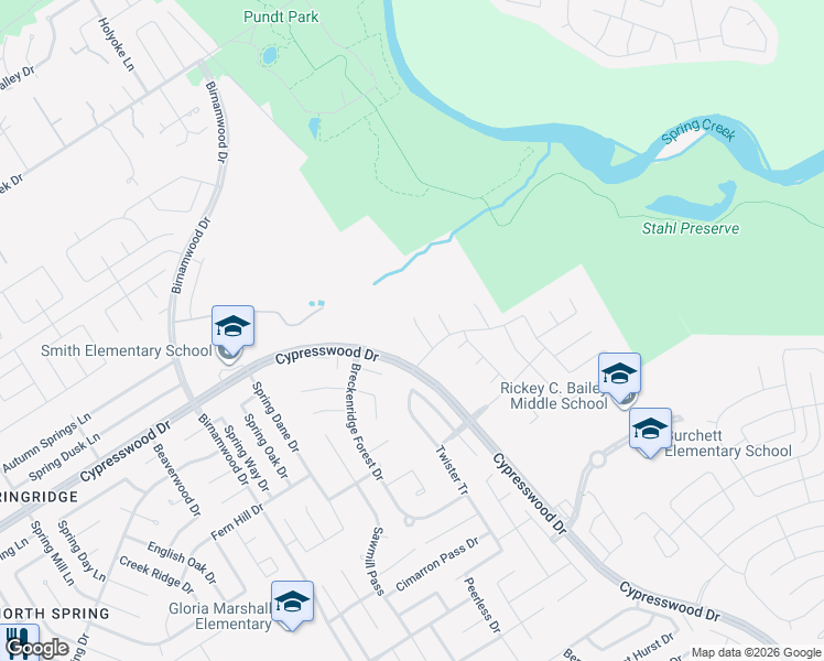 map of restaurants, bars, coffee shops, grocery stores, and more near 23674-23796 Cypresswood Drive in Spring