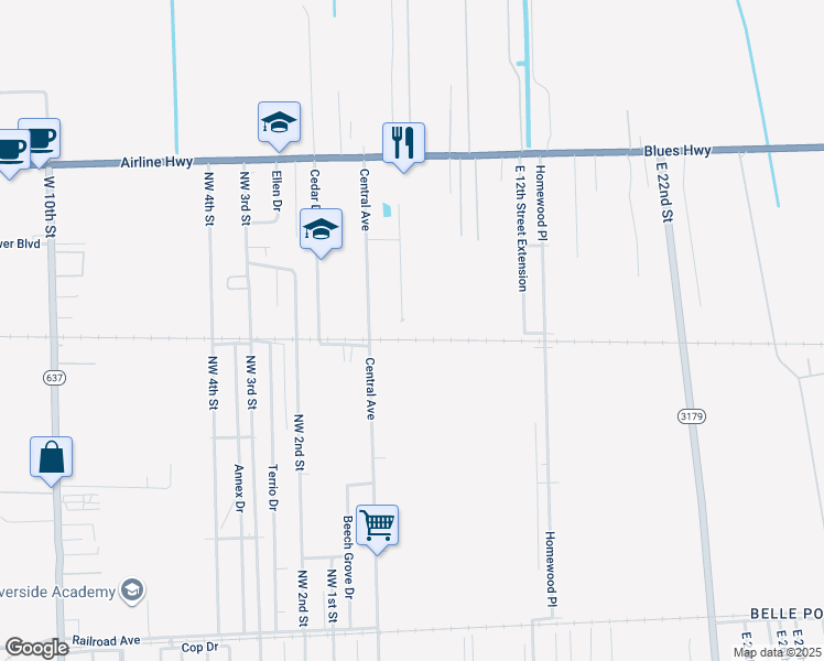 map of restaurants, bars, coffee shops, grocery stores, and more near 708 Emma Drive in Reserve