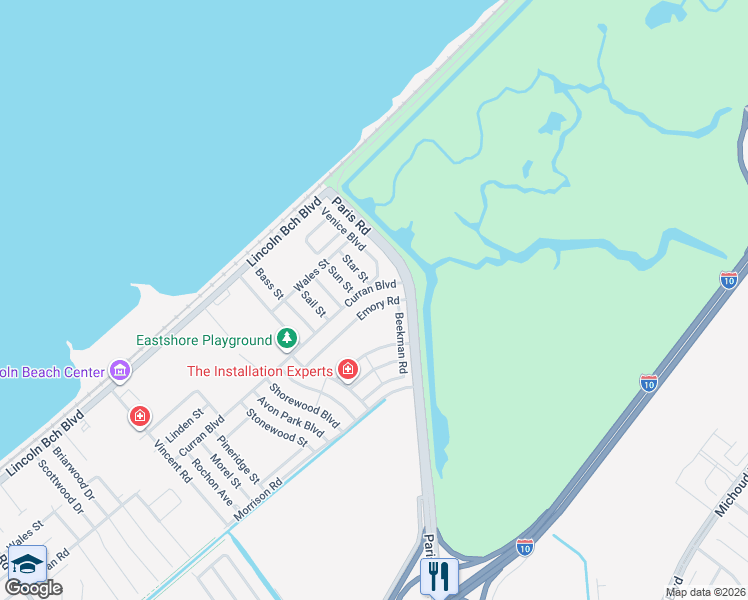 map of restaurants, bars, coffee shops, grocery stores, and more near 15036 Curran Road in New Orleans