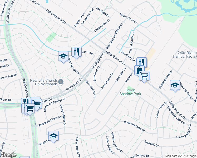 map of restaurants, bars, coffee shops, grocery stores, and more near 3738 Brookvale Court in Houston