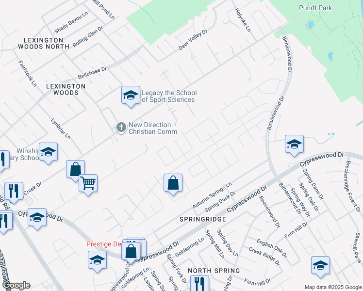 map of restaurants, bars, coffee shops, grocery stores, and more near 24722 Fawn Ridge Forest Drive in Spring