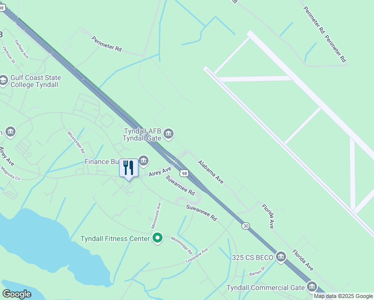 map of restaurants, bars, coffee shops, grocery stores, and more near Tyndall Drive in Tyndall Air Force Base